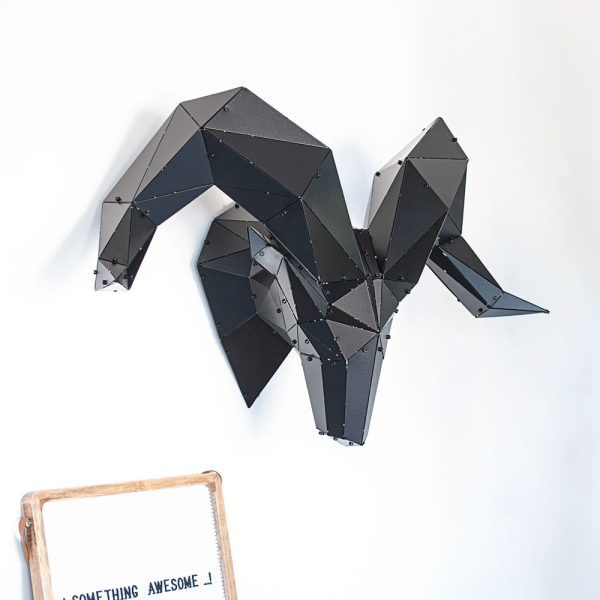 RAM | 3D Geometrik Metal Dağ Keçisi Kafası Duvar Dekoru - Görsel 3